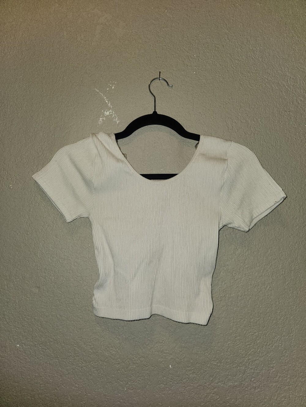 Sugar Rain White Ribbed Cropped Baby Tee With Crisscross Back Detail | Small Med